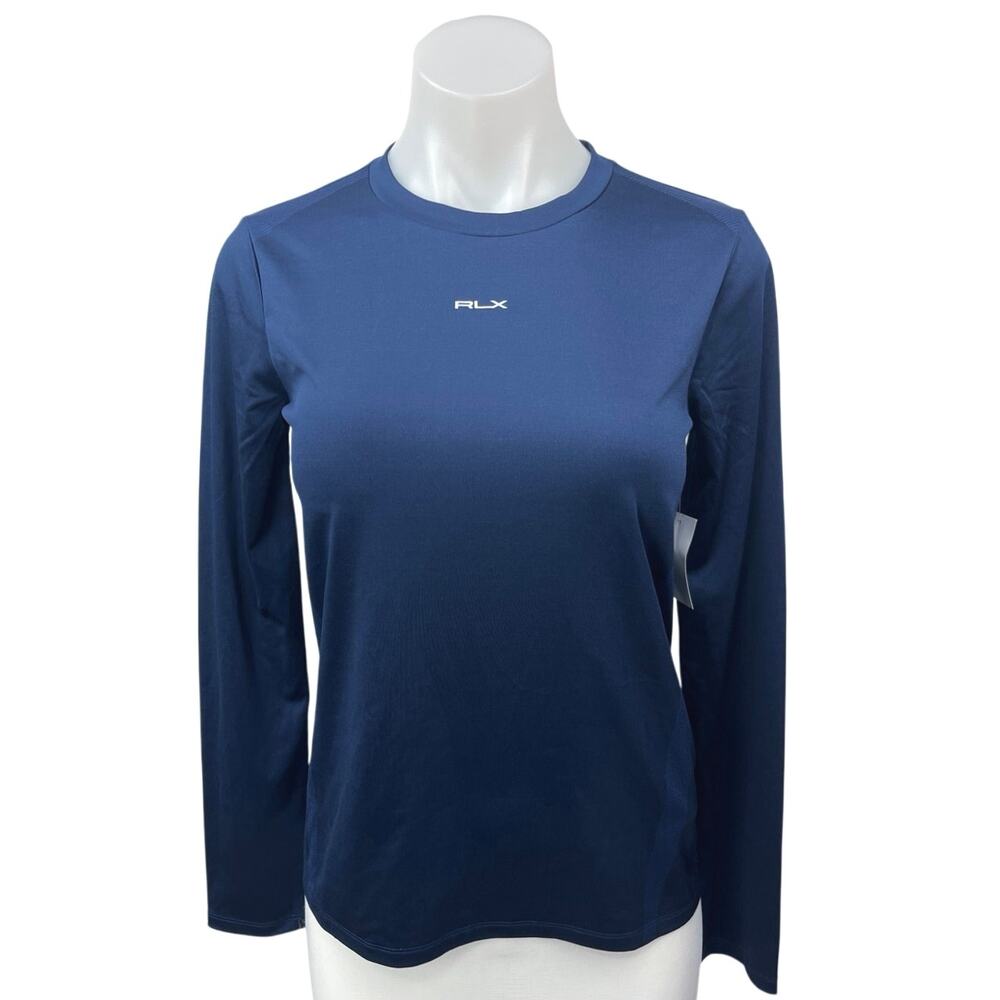 NEW RLX Ralph Lauren Micro Poly Jacquard Women's Blue Long Sleeve Shirt Top S